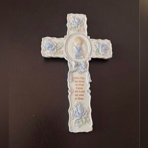 Ceramic Cross with Praying Boy and Now I Lay Me Down to Sleep Prayer